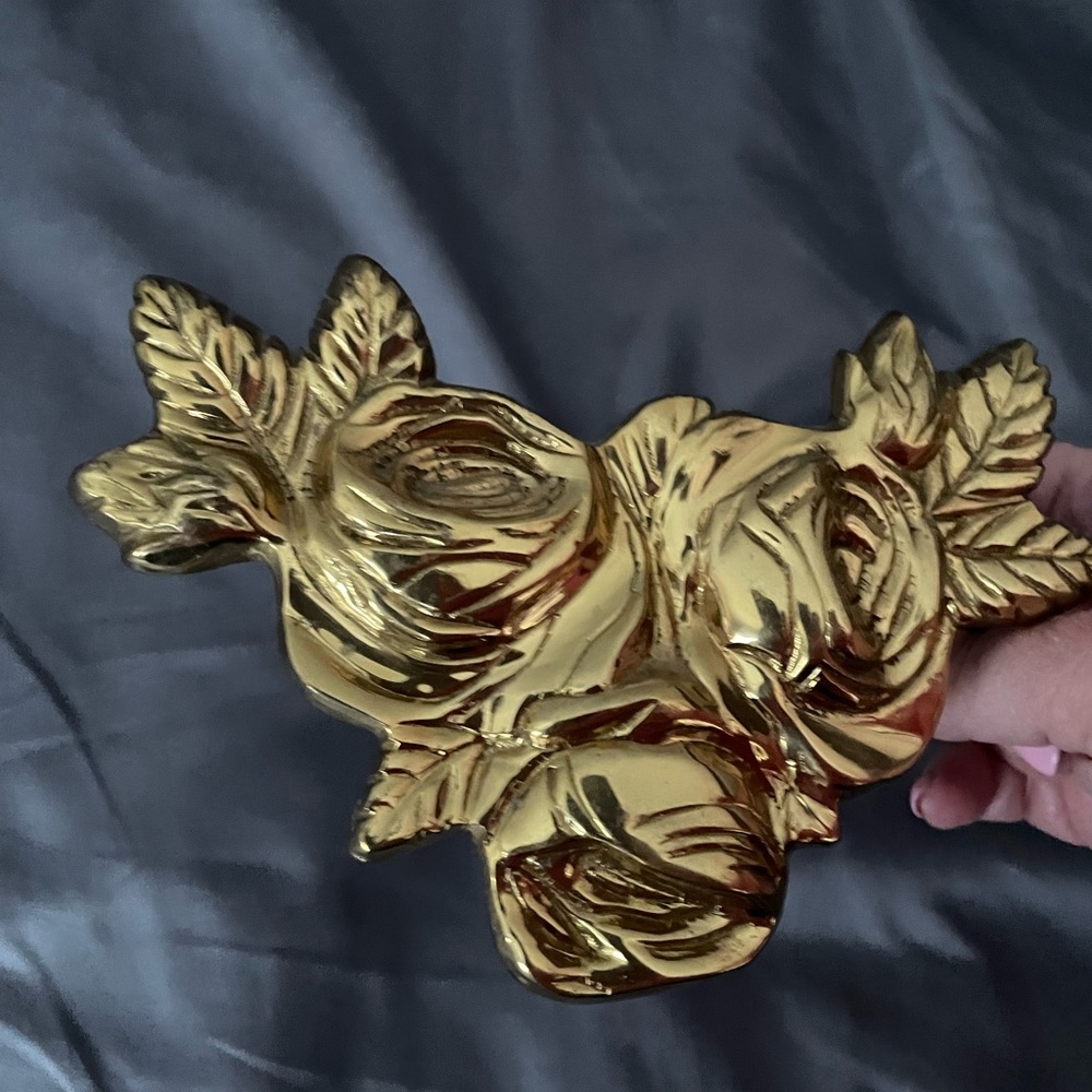 3 pairs  Brass Rose Flower Drapery Curtain Tie Backs Tiebacks Holdbacks.